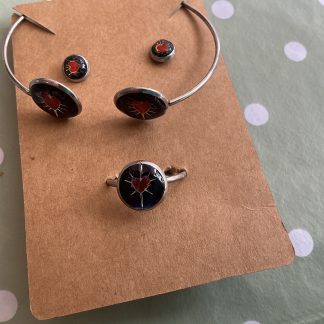 bracelet ring and earring set blue with red hearts
