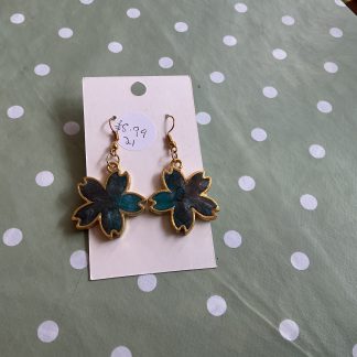Storm sea blue flower earrings