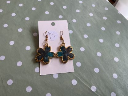Storm sea blue flower earrings