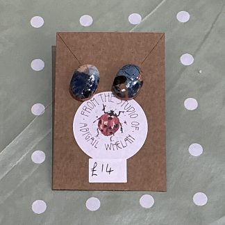 clay earrings studs blue and orange