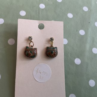 earrings cat head green marble