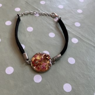 Gold rose bangle, leather strap