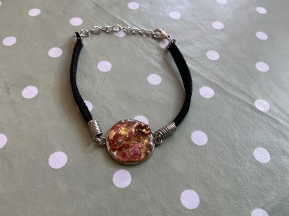 Gold rose bangle, leather strap