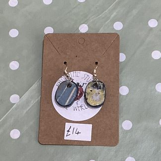 clay earrings drop small blue and yellow