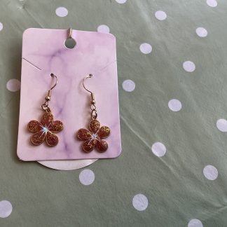 earring flower orange with gold flakes