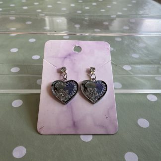 Silver and black heart, diamonte stud