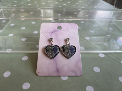 Silver and black heart, diamonte stud