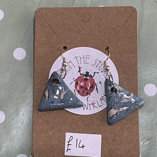 clay earrings drop blue triangle