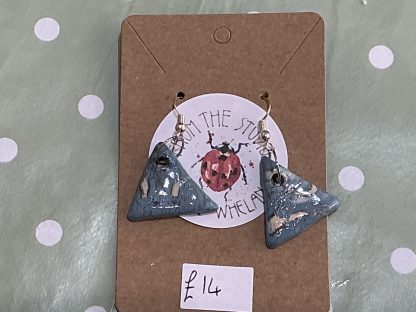 clay earrings drop blue triangle