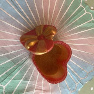 red and orange heart pot with lid