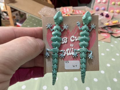 gecko 3d earrings green