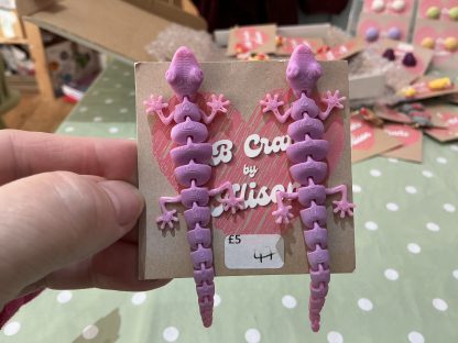 3d gecko earrings - pink