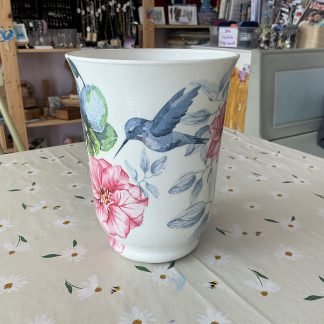 Hurrican Vase Blue bird and Flowers