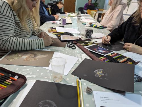 Coloured Pencil class.  With Tyra. Runs every Tuesdays and suitable for beginners!